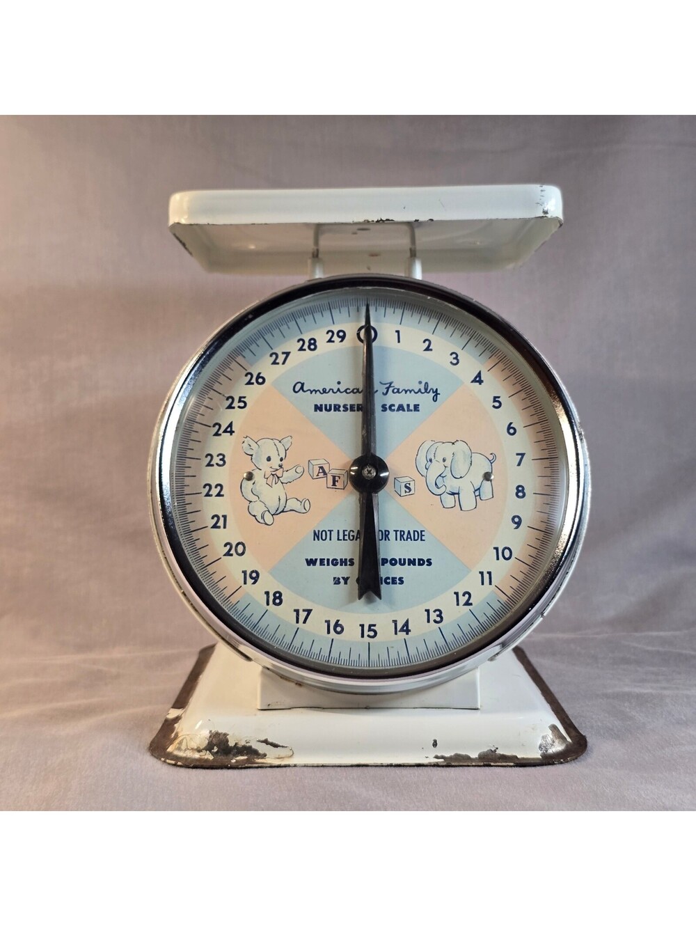 Vintage American Family Nursery Scale 30lb Pink Blue Baby Graphic